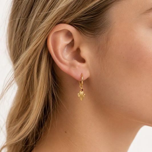Ruby Desert Cactus Charm | 14K Yellow Gold