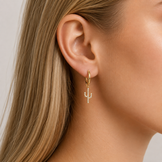 Diamond Cactus Charm | 14K Yellow Gold