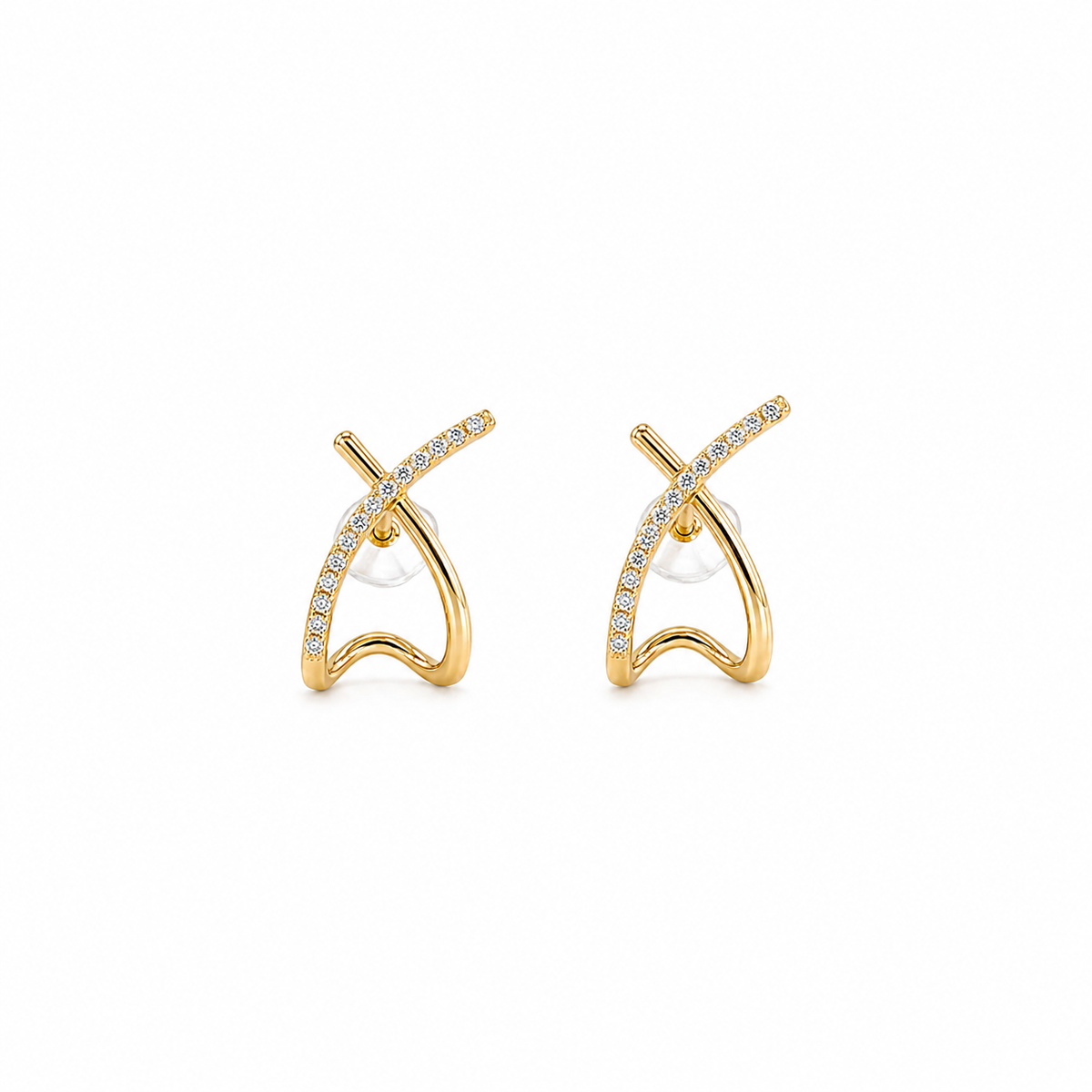 Criss Cross Natural Diamond Stud Earrings | 14k Yellow Gold