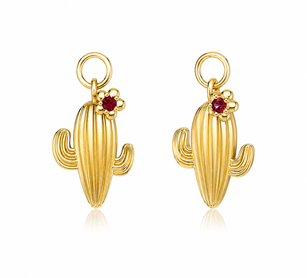 Ruby Desert Cactus Charm | 14K Yellow Gold
