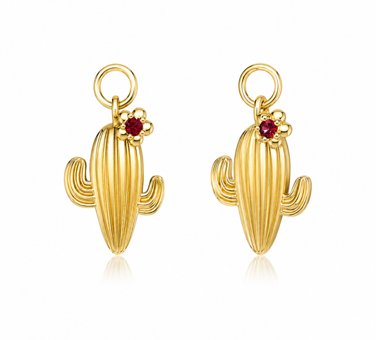 Ruby Desert Cactus Charm | 14K Yellow Gold