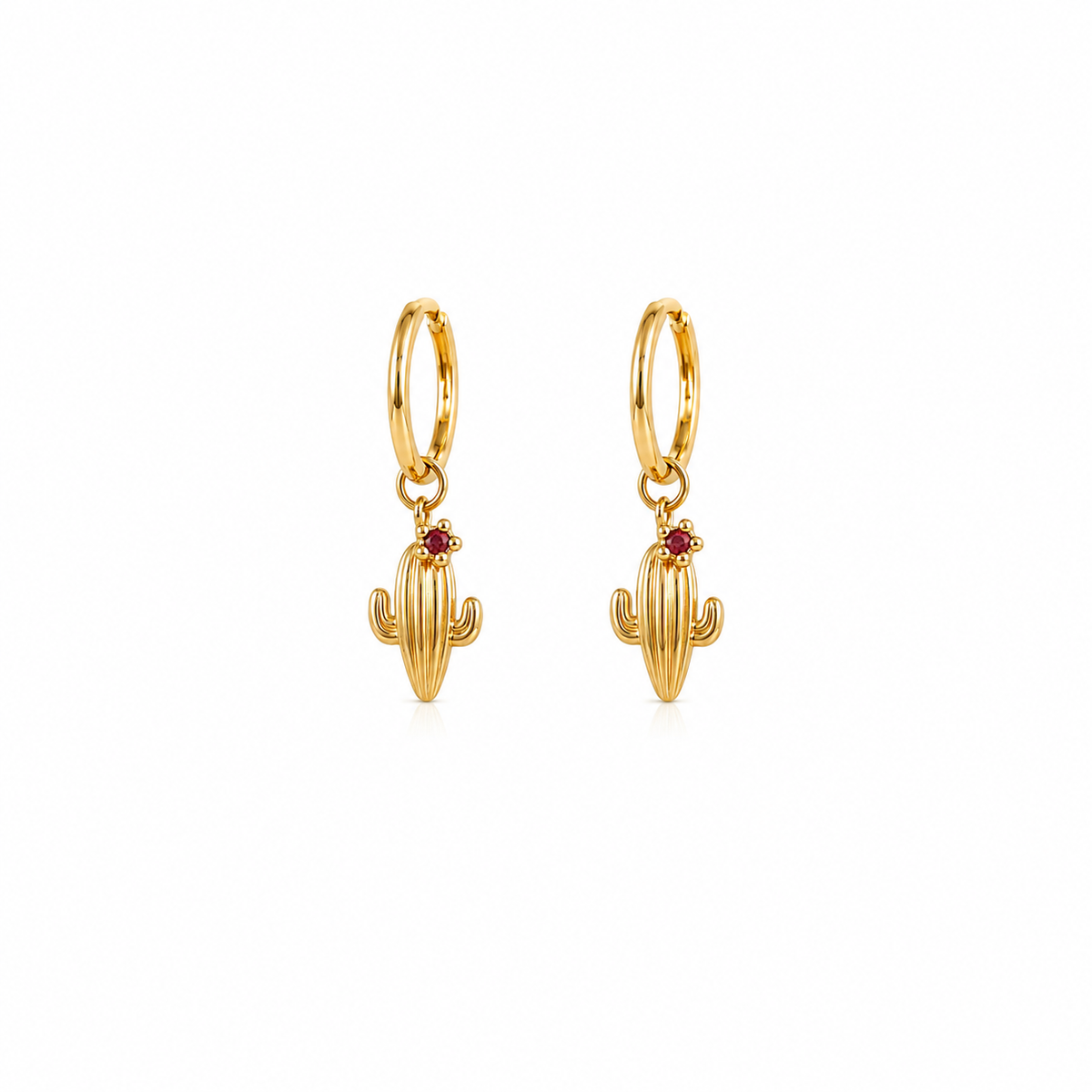 Ruby Desert Cactus Charm | 14K Yellow Gold