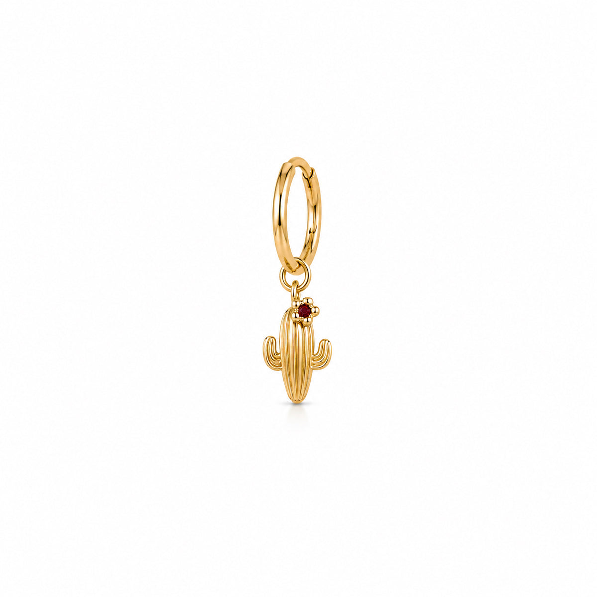 Ruby Desert Cactus Charm | 14K Yellow Gold